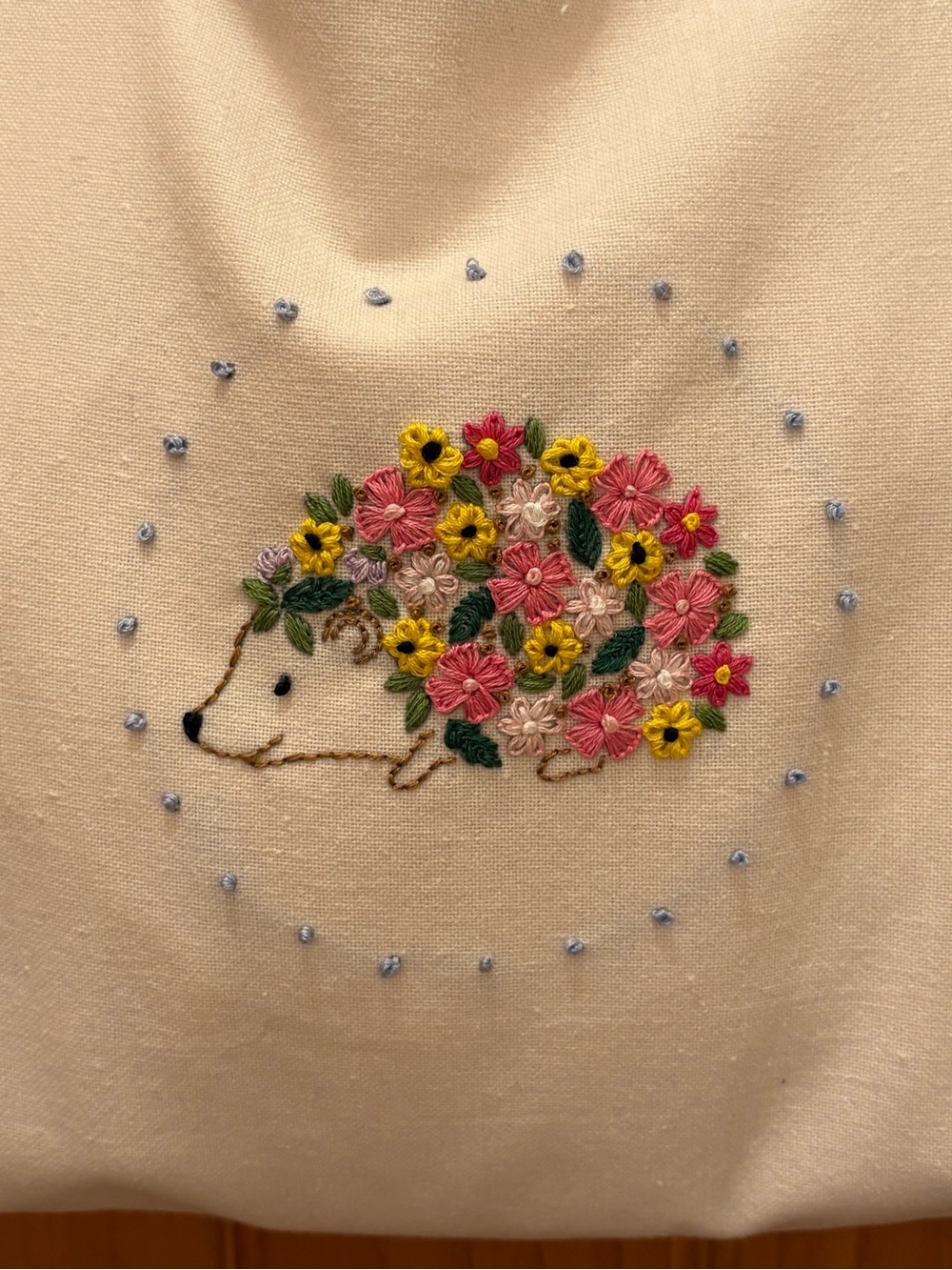 Embroidered Hedgehog Tote